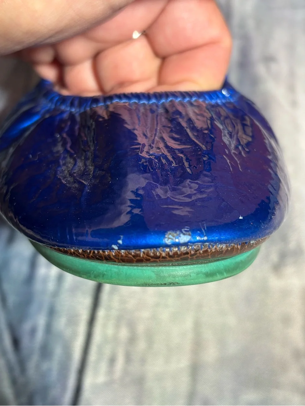 TIEKS Blue Metallic Foldable Ballet Flats with Teal Soles
